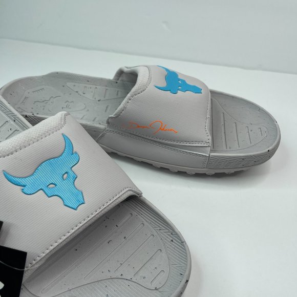 NEW Under Armour Project Rock 3 Grey Blue Surf Charged Slides Sandels Men’s 13 - Picture 5 of 5
